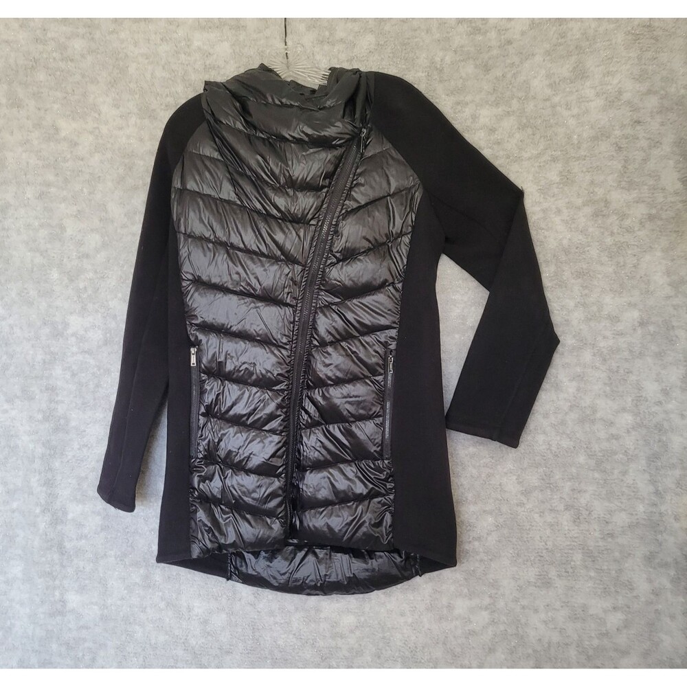 Calvin Klein Performance Puffer Jacket Women Black Down Hooded Asymmetrical Zip